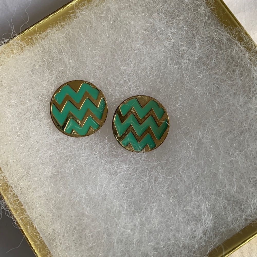 Post turquoise and gold tone earrings.